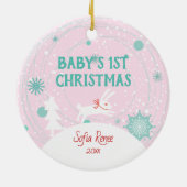 かわいいピンクベビーバニー1stクリスマスパーソナライズされた セラミックオーナメント (裏面)
