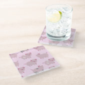 かわいいピンクベビーピグレットパターン&ドット ガラスコースター (アングル)