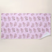 かわいいピンクベビーピグレットパターン&ドット ビーチタオル (正面)