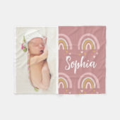 かわいいピンクベビーフォトレインボーパーソナライズされた名 フリースブランケット (正面(横))