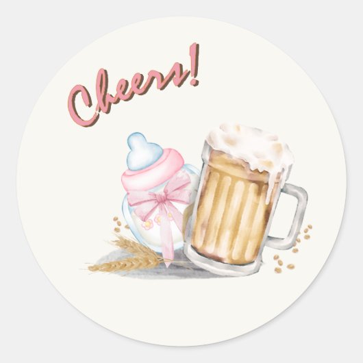 かわいいピンクベビーミルクボトルビールオムツパーティー ラウンドシール (正面)