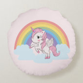 かわいいピンクベビーユニコーン&レインボー ラウンドクッション (裏面)