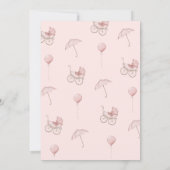 かわいいピンクベビー乳母車ベビーシャワー 招待状 (裏面)