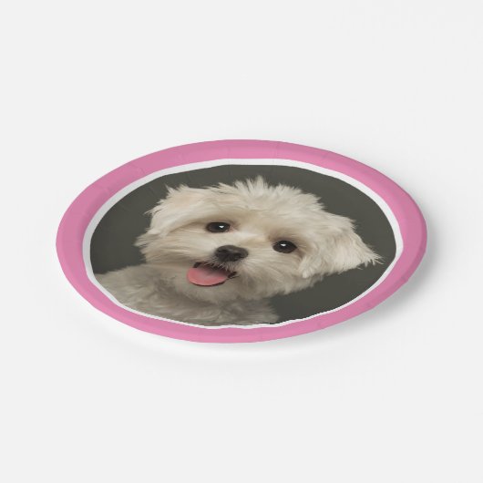 かわいいピンクペットフォト誕生日紙プレート ペーパープレート (アングル)