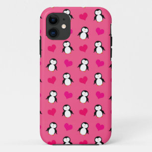 かわいいピンクペンギンのハート柄 iPhone 11 ケース