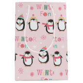 かわいいピンクペンギン |冬のおもしろいクリスマス ミディアムペーパーバッグ (正面)