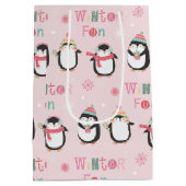 かわいいピンクペンギン |冬のおもしろいクリスマス ミディアムペーパーバッグ (裏面)