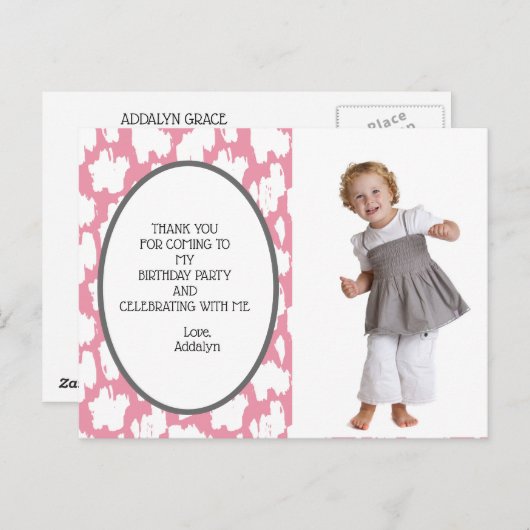 かわいいピンクホワイトグレー誕生日ありがとう ポストカード (正面/裏面)