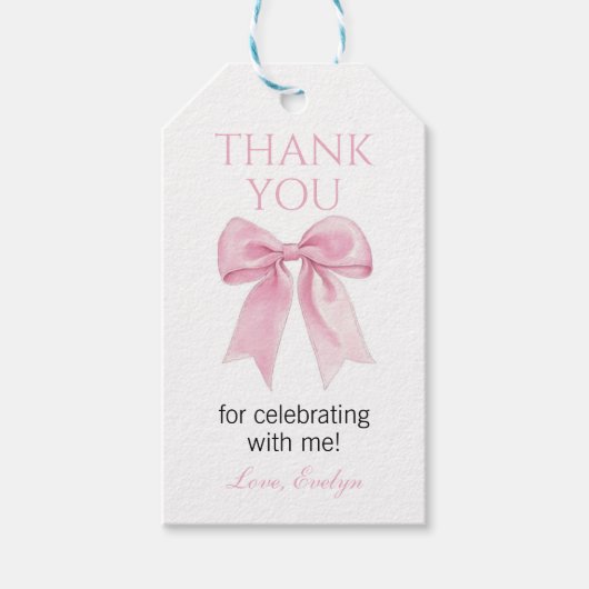 かわいいピンクボウコケットパーティーサンキューベイトメッセージカード ギフトタグ (正面)