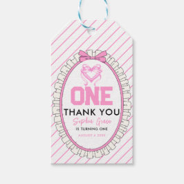 かわいいピンクボウコケット1歳の誕生日 ギフトタグ
