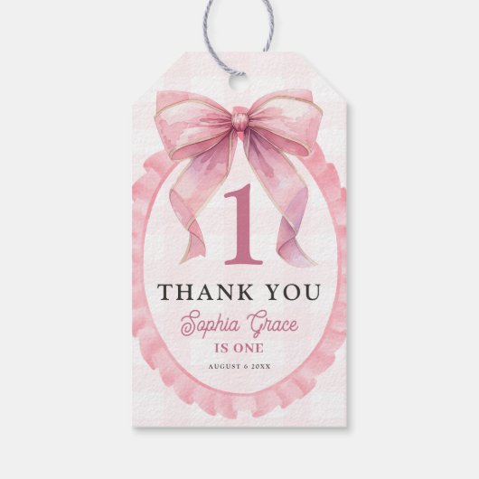 かわいいピンクボウコケット1歳の誕生日 ギフトタグ (裏面)