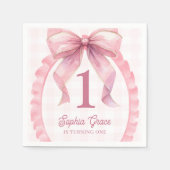 かわいいピンクボウコケット1歳の誕生日 スタンダードカクテルナプキン (正面)