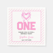 かわいいピンクボウコケット1歳の誕生日 スタンダードカクテルナプキン (正面)