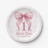 かわいいピンクボウコケット1歳の誕生日 ペーパープレート (正面)
