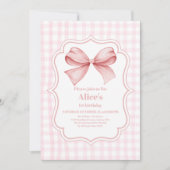 かわいいピンクボウコケット1歳の誕生日 招待状 (正面)