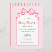 かわいいピンクボウ女の子ベビーシャワー招待状 招待状 (正面/裏面)