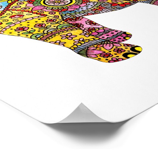 かわいいピンクボホウォーターカラーエレファント子供部屋デコール ポスター (角)