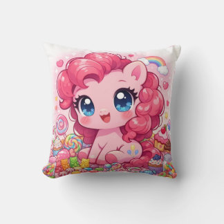 かわいいピンクポニーのちびキャラアートスローピロー クッション