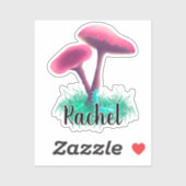 かわいいピンクマッシュルームモノグラム名 シール (シート)