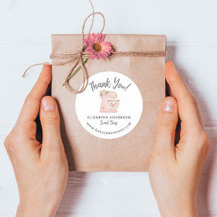 かわいいピンクミキサーベーカリービジネスサンキューステッカー ラウンドシール