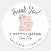かわいいピンクミキサーベーカリービジネスサンキューステッカー ラウンドシール (正面)