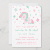 かわいいピンクミントグリーンユニコーンガールズバースデーパーティー 招待状 (正面)