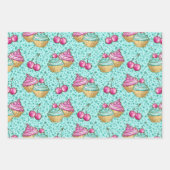 かわいいピンクミントデザートカップケーキドーナツ ラッピングペーパーシート (正面2)