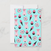 かわいいピンクミントピギードナツアイスクリームコーンパターン サンキューカード (裏面)