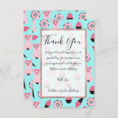 かわいいピンクミントピギードナツアイスクリームコーンパターン サンキューカード (正面/裏面)