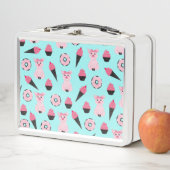 かわいいピンクミントピギードナツアイスクリームコーンパターン メタルランチボックス (インサイチュ)