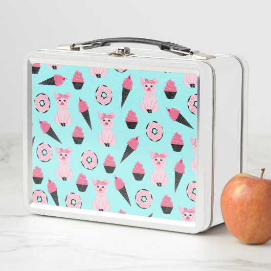 かわいいピンクミントピギードナツアイスクリームコーンパターン メタルランチボックス (インサイチュ)