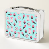 かわいいピンクミントピギードナツアイスクリームコーンパターン メタルランチボックス (裏面)