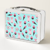 かわいいピンクミントピギードナツアイスクリームコーンパターン メタルランチボックス (正面)