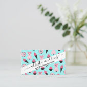 かわいいピンクミントピギードナツアイスクリームコーンパターン 名刺 (スタンド正面)