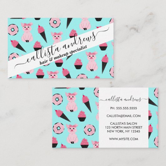 かわいいピンクミントピギードナツアイスクリームコーンパターン 名刺 (正面/裏面)