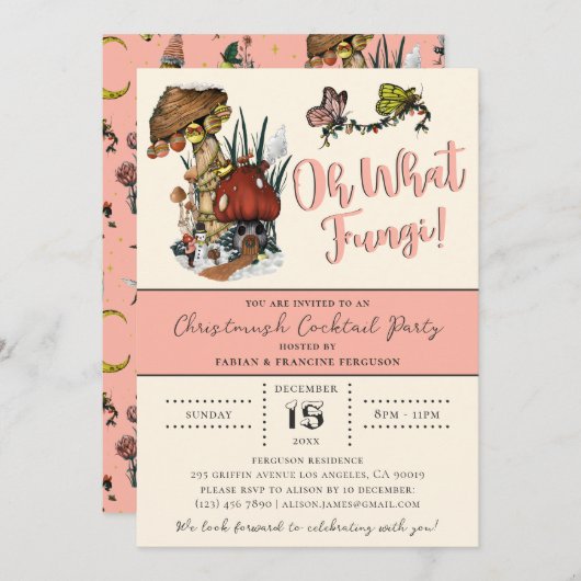 かわいいピンクメリームスルームクリスマスホリデーパーティー 招待状 (正面/裏面)