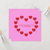 かわいいピンクモダンの赤いハートカスタムバレンタインデー カード (正面/裏面インサイチュ)