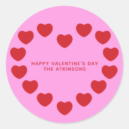 かわいいピンクモダンの赤いハートカスタムバレンタインデー ラウンドシール