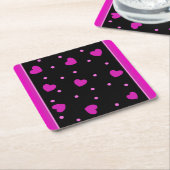 かわいいピンクモダントレンディーハートデザイン スクエアペーパーコースター (アングル)