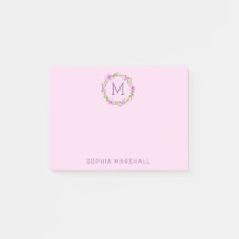 かわいいピンクモノグラムのフローラリース