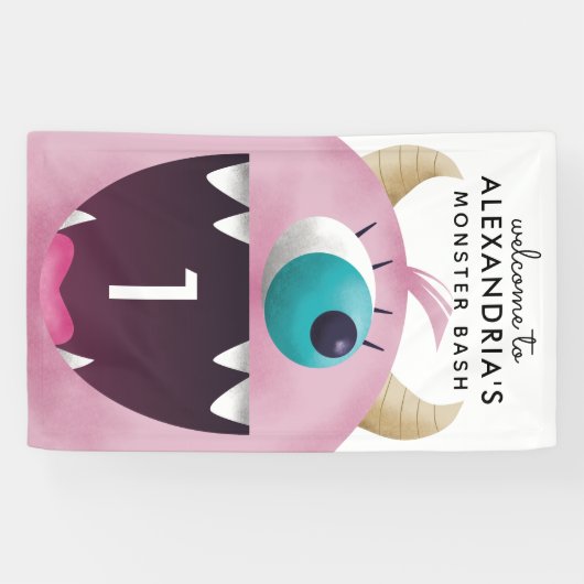 かわいいピンクモンスターの誕生会年齢 横断幕 (横)