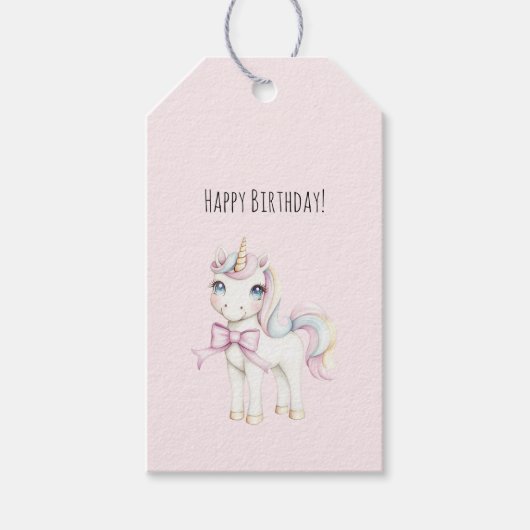 かわいいピンクユニコーンのお誕生日おめでとう ギフトタグ (正面)