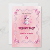 かわいいピンクユニコーンの魔法の誕生日パーティーカード カード (正面)