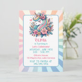 かわいいピンクユニコーンをテーマにした少女の誕生日招待状 招待状 (スタンド正面)