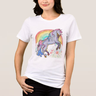 かわいいピンクユニコーン柄の名前入り トライブレンドTシャツ