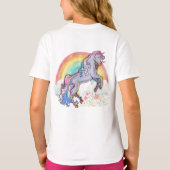 かわいいピンクユニコーン柄の名前入り Tシャツ (裏面)