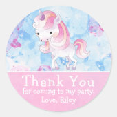 かわいいピンクユニコーン誕生日ありがとう ラウンドシール (正面)