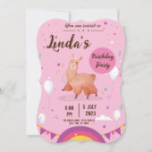 かわいいピンクラマ誕生日招待状 (正面)