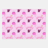 かわいいピンクリトルブー幽霊スカルハロウィーンギフト ラッピングペーパーシート (正面3)