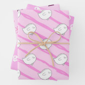 かわいいピンクリトルブー幽霊スカルハロウィーンギフト ラッピングペーパーシート (インサイチュ)